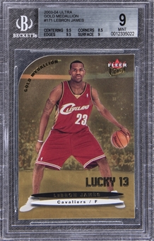 2003-04 Fleer #171 LeBron James "Lucky 13" Gold Medallion Rookie Card - BGS MINT 9